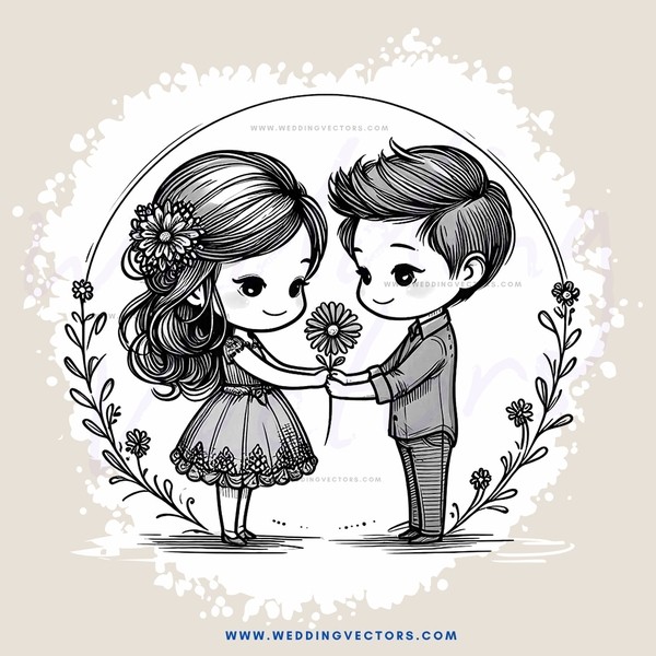 a couple holding hands and a flower in their mouths