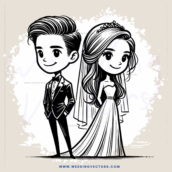 a couple's black and white illustration