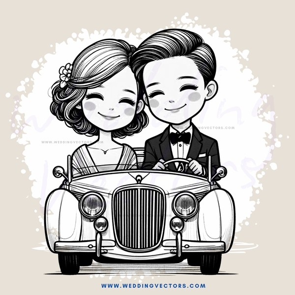 couple posing in vintage car