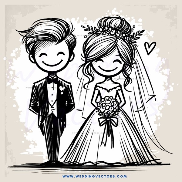 a young couple standing together on their wedding day