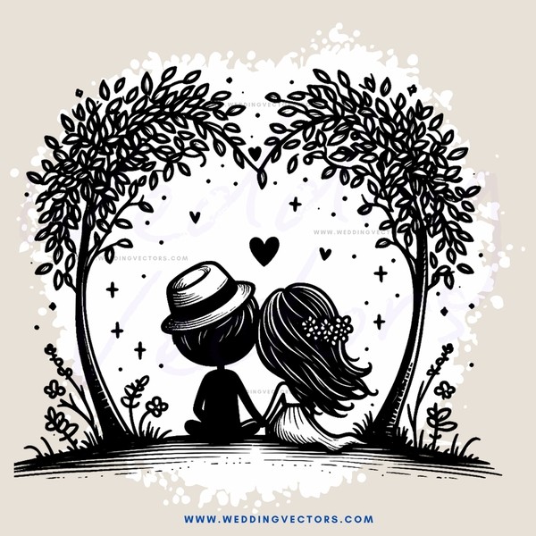 a couple under an arch with hearts on it