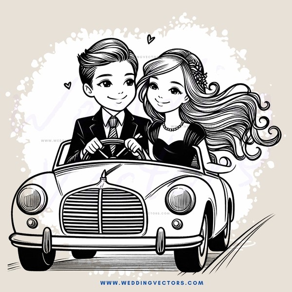 a man and woman ride in an old car