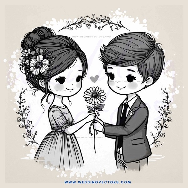 a loving couple holding a flower