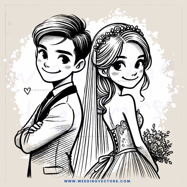 a young couple on their wedding day