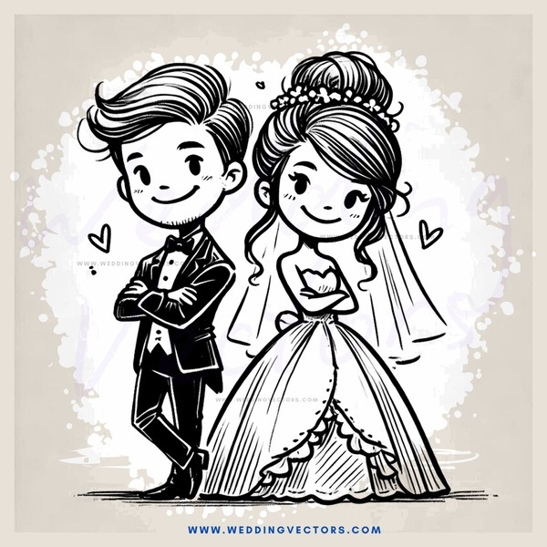 a bride and groom in black and white
