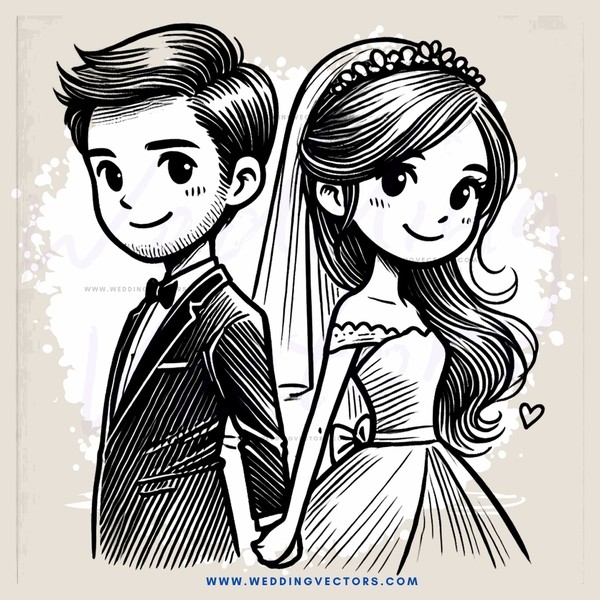 a bride and groom in black and white
