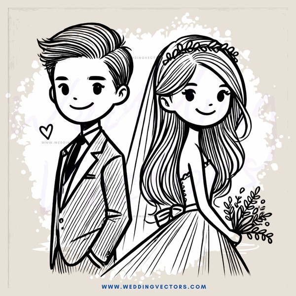 a bride and groom's wedding picture (cartoon)