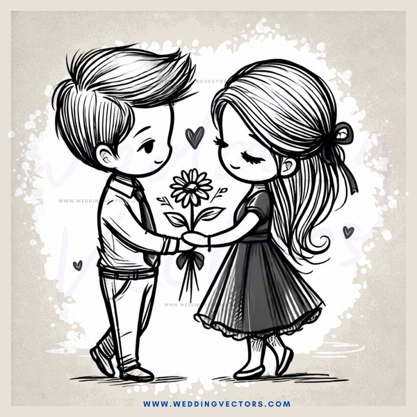 boy and girl with flower and heart