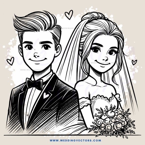 a bride and groom holding flowers