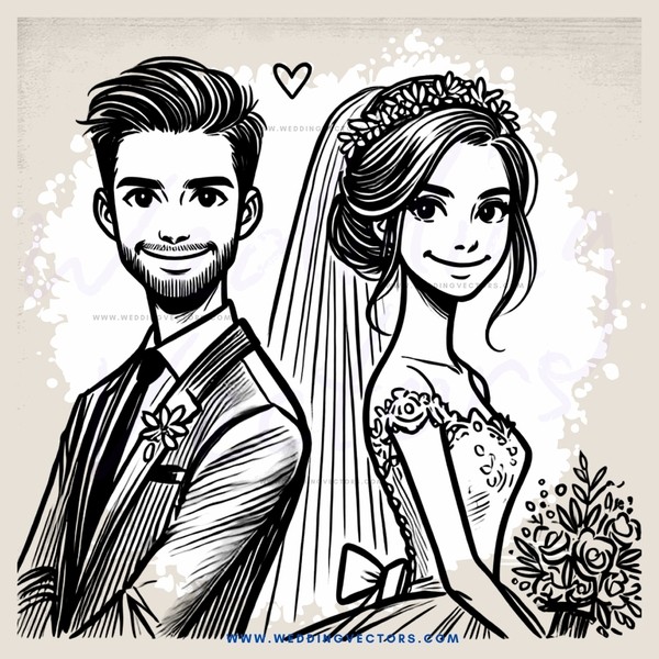 bride and groom drawing