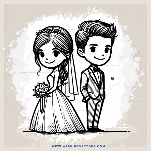 wedding bride and groom cartoon image description