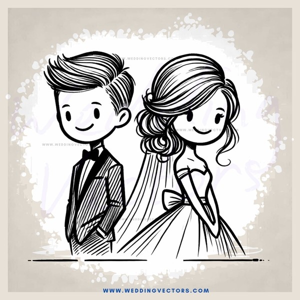 a cartoon representation of a bride and groom