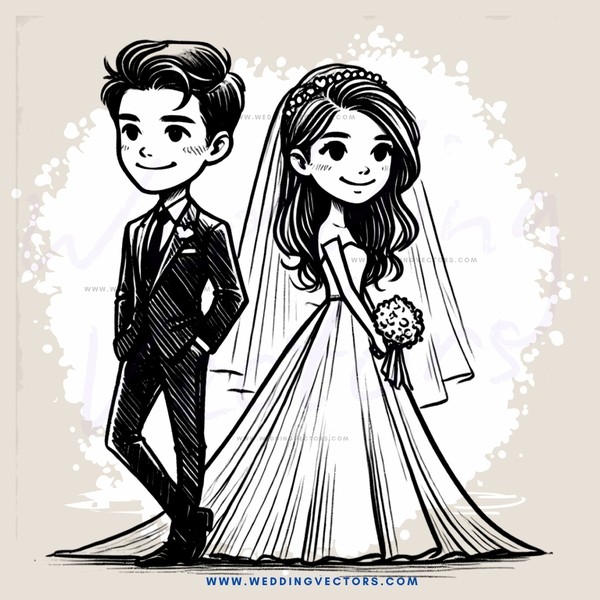 a bride and groom standing together for their wedding picture
