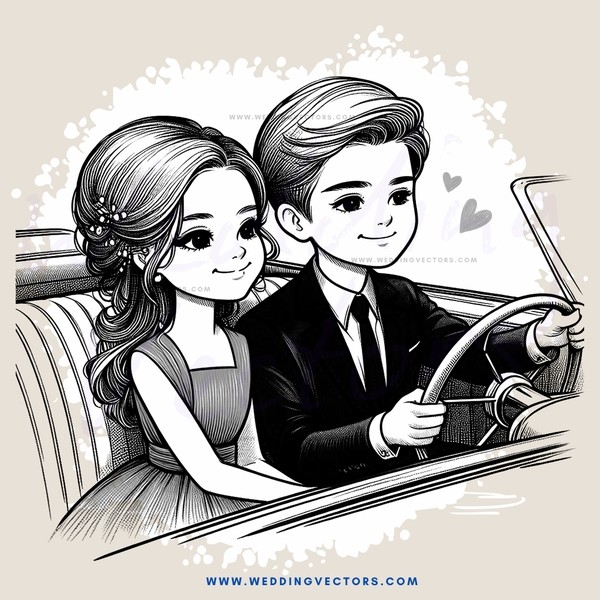 a cartoon of two people in a car