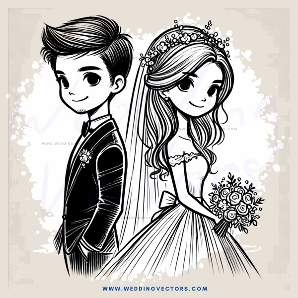a bride and groom in black and white
