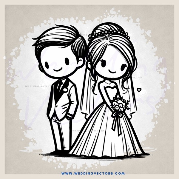 a bride and groom in wedding clothes