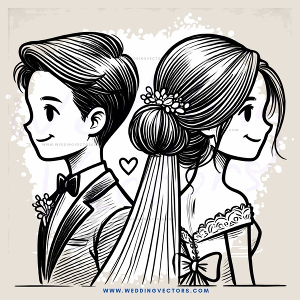 bride and groom with heart on shoulder