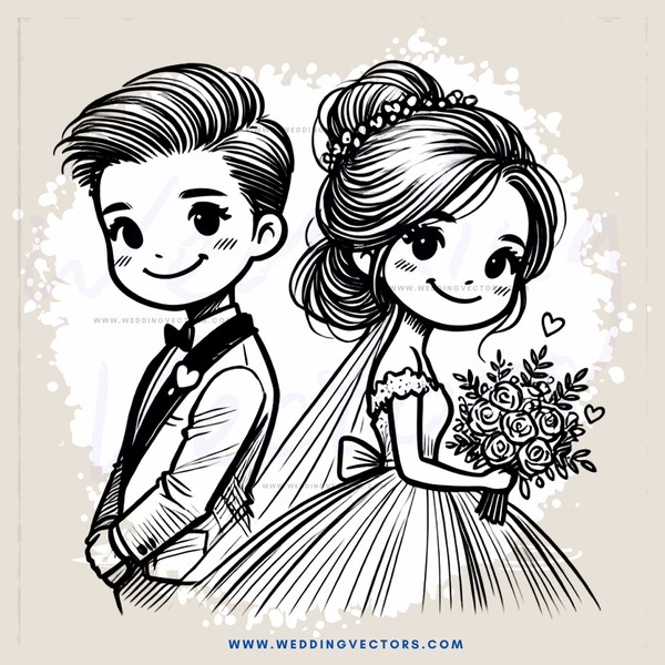 a bride and groom with flowers