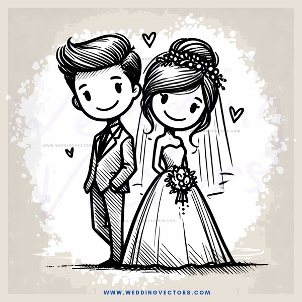 a couple standing together on their wedding day