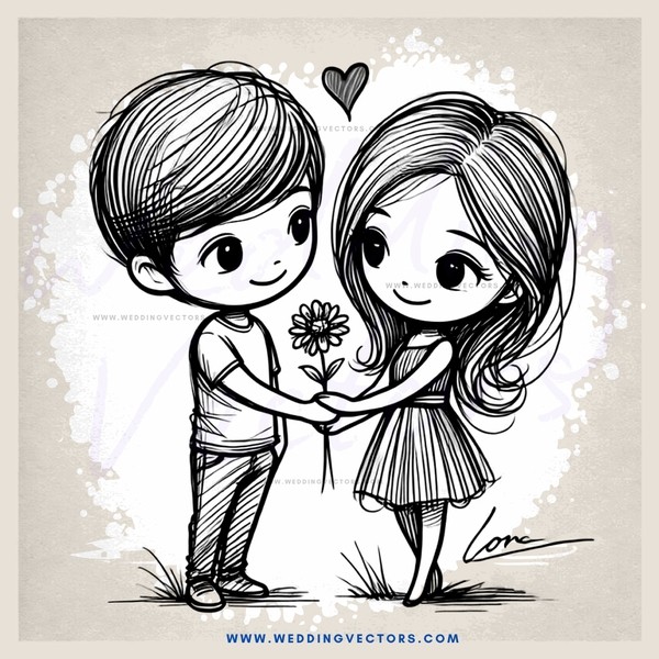 boy and girl holding hands and flower