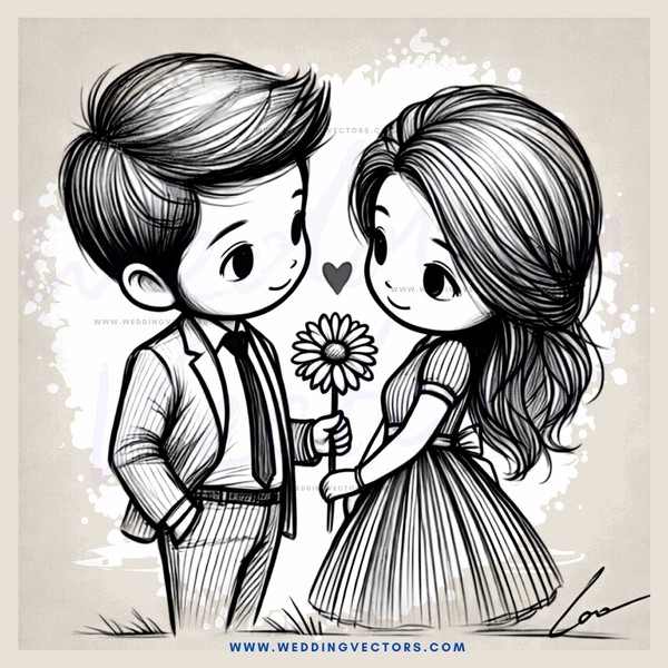 a boy and girl holding flowers