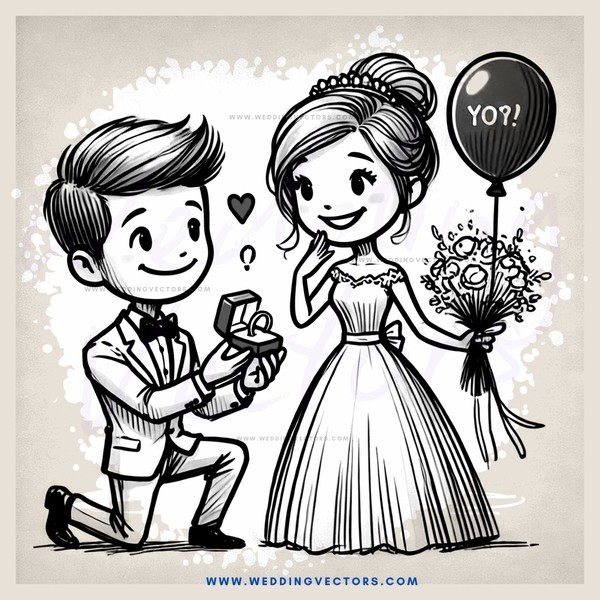 boy and girl hugging with ring and bouquet