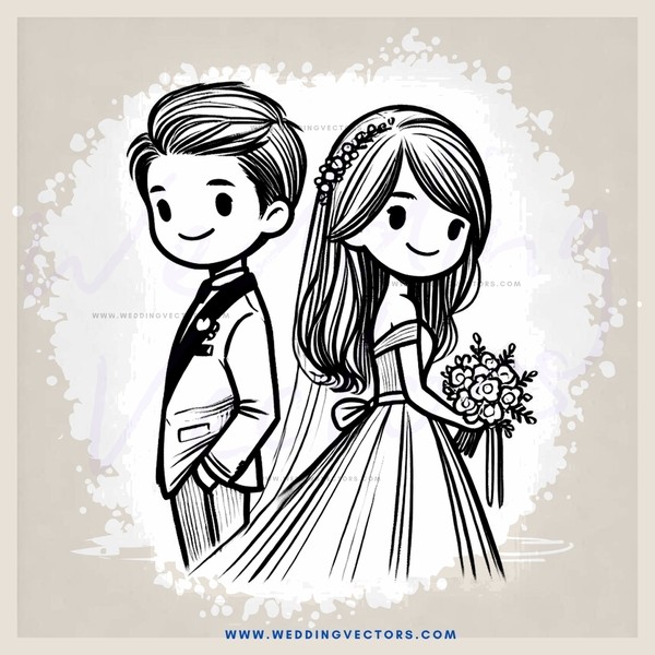 a cartoon drawing of a boy and girl getting married