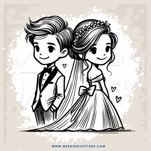 a bride and groom with their children