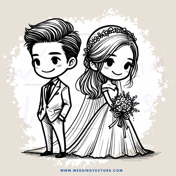 a bride and groom in black and white