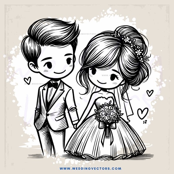 wedding portrait in cartoon style