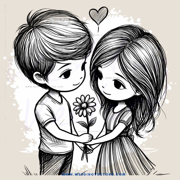 boy and girl hugging, holding flower