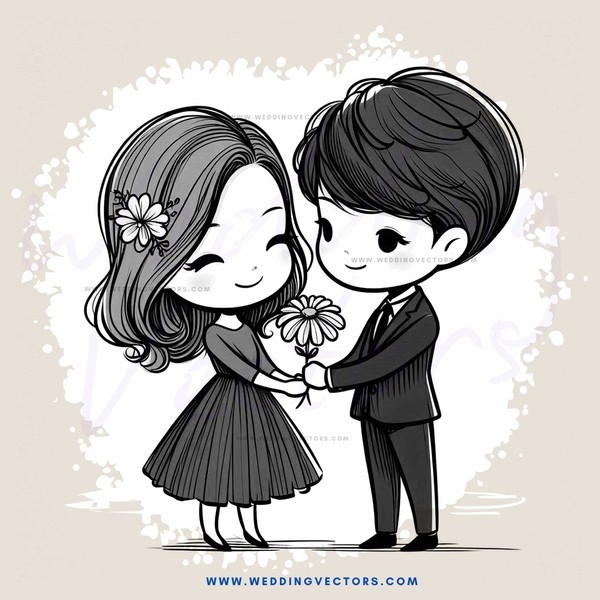 a couple holding flowers and smiling