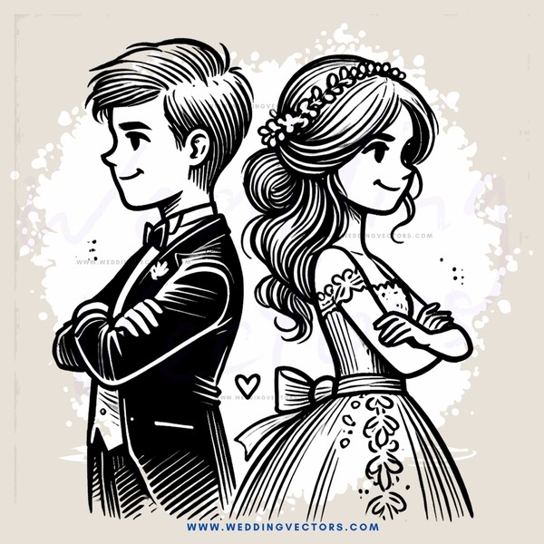 a bride and groom standing side by side