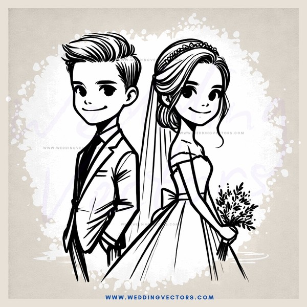 a couple in wedding attire, with the bride holding flowers
