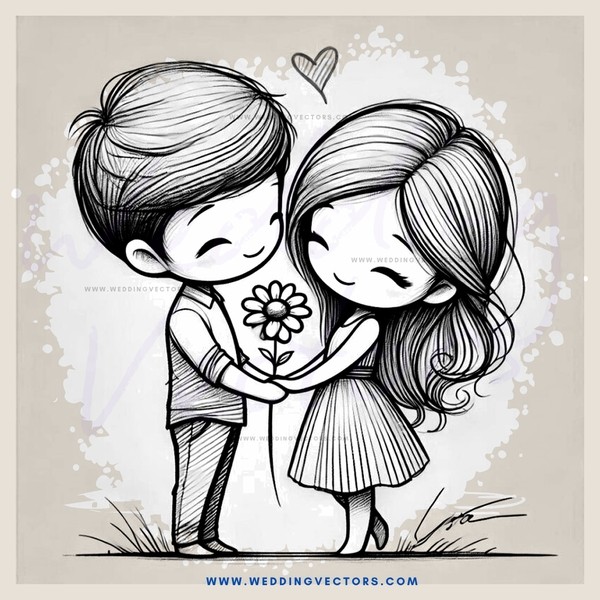 two people embracing and holding a flower
