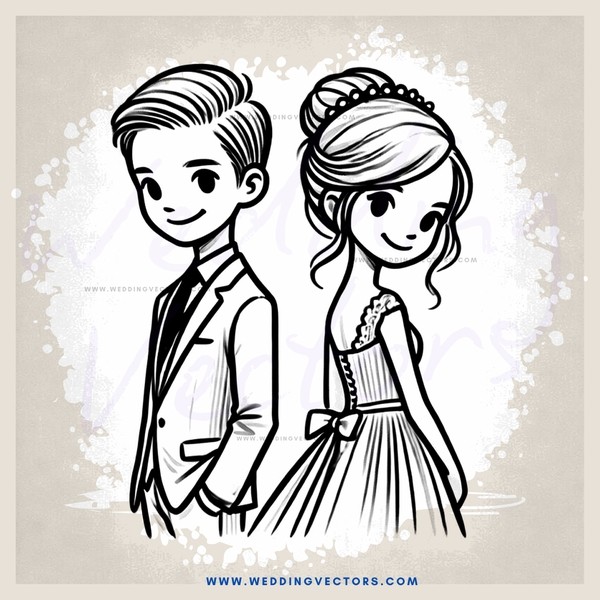 cartoon wedding portrait of man and woman