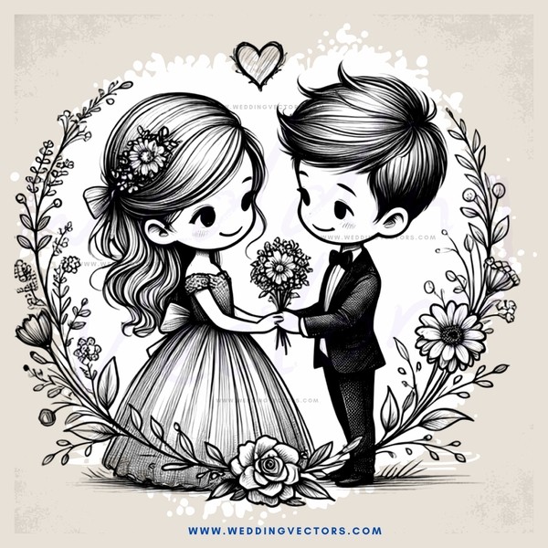 wedding couple posing with flower bouquet and flowers on their lapels