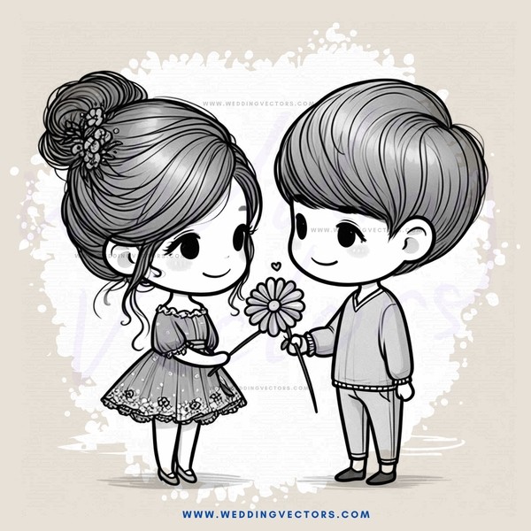 a girl and boy with flowers