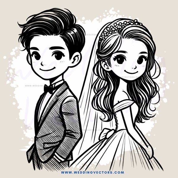 groom and bride face art style cartoon