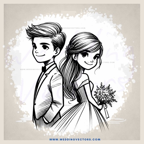 a boy and girl in wedding dresses hold flowers