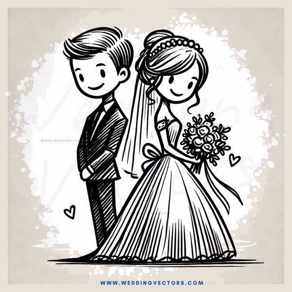 wedding couple portrait in black and white artwork