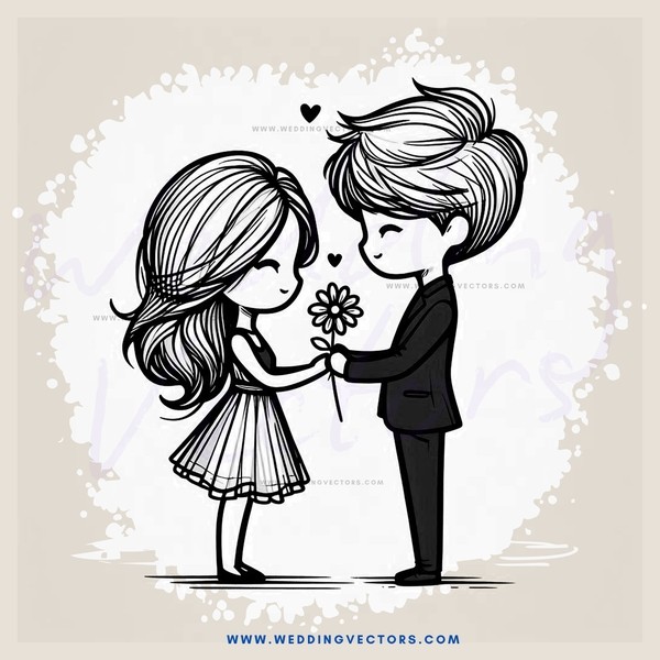 couple standing and holding flower together