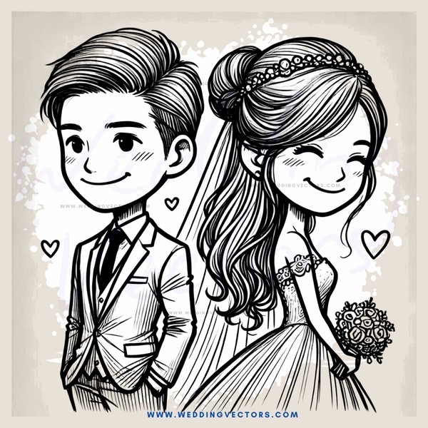 engagement ring drawing with couple on side