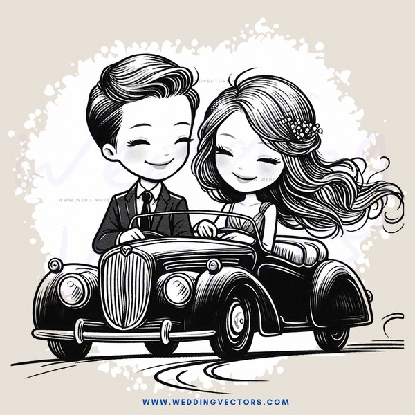 a car on the road with couple in it