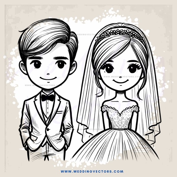 a bride and groom drawing