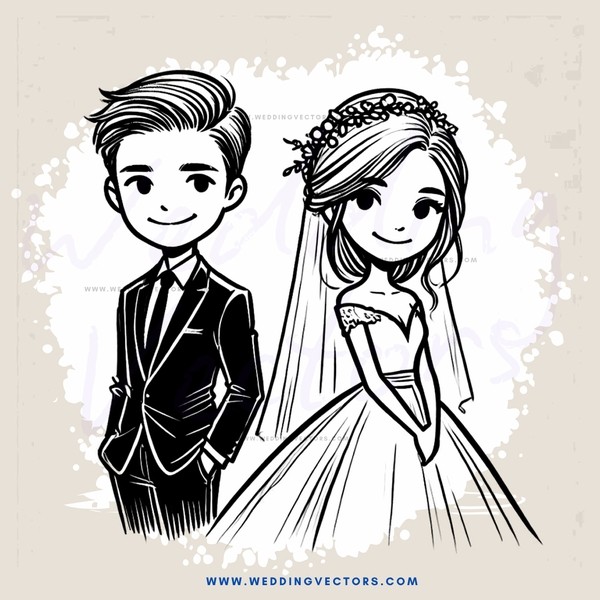 a bride and groom in black and white