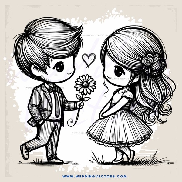 a boy and girl holding flowers together