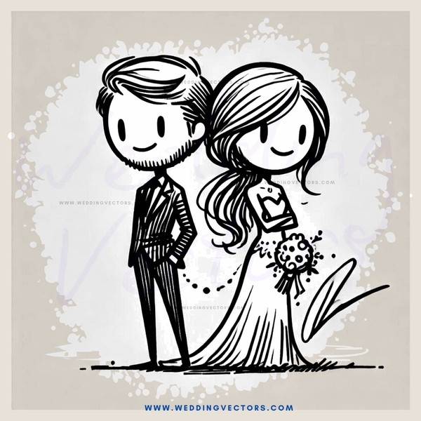 a couple's wedding sketch in black and white