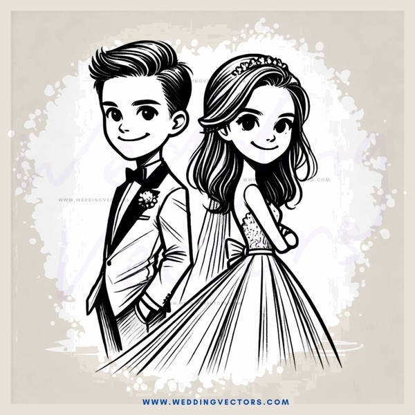 a couple in white and black wedding attire poses for their picture