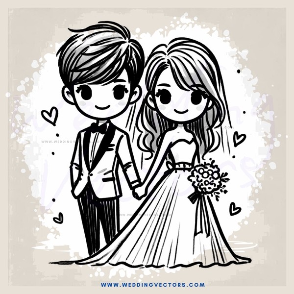 groom and bride cartoon drawing